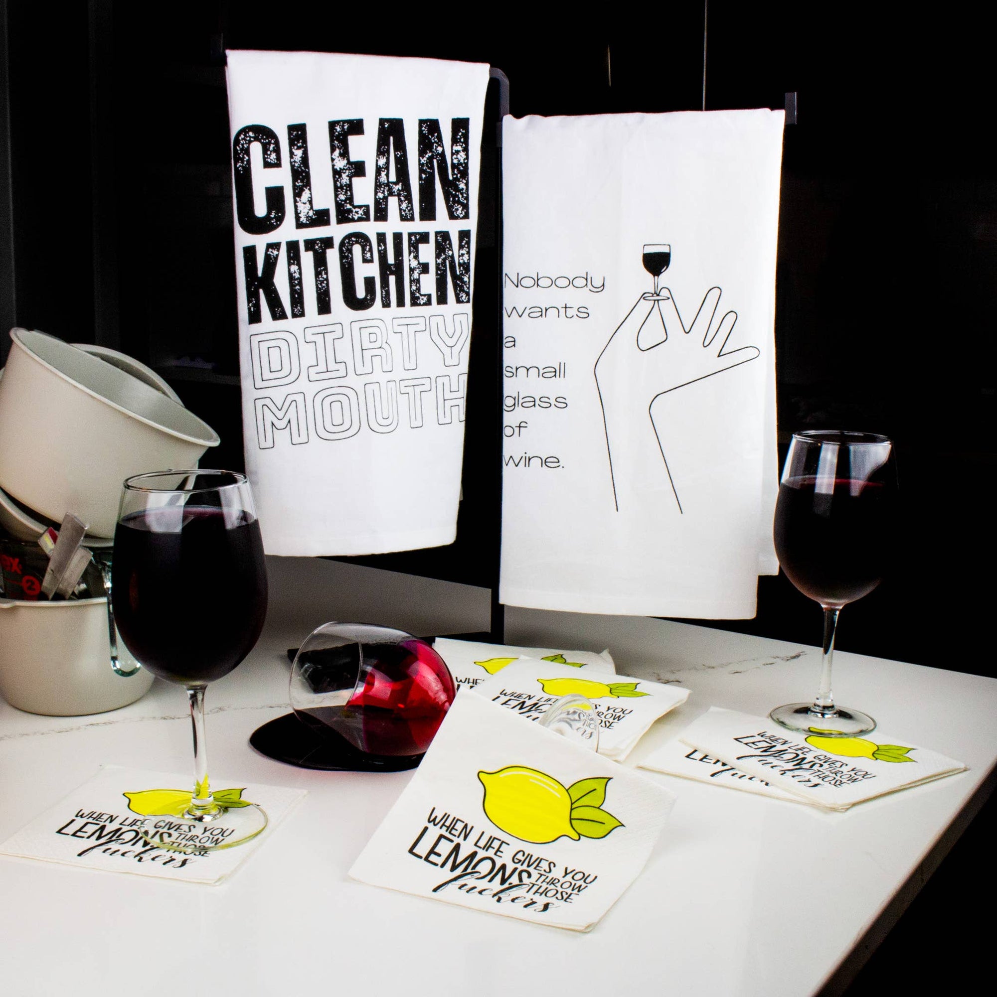 Twisted Wares - Nobody Wants A Small Glass of Wine | Funny Kitchen Towels