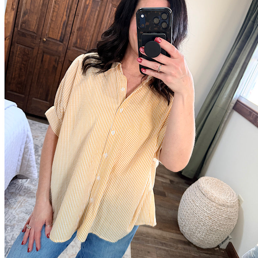 Striped Short Sleeve  Blouse