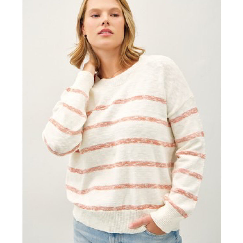 Coral Heather Stripe Sweater