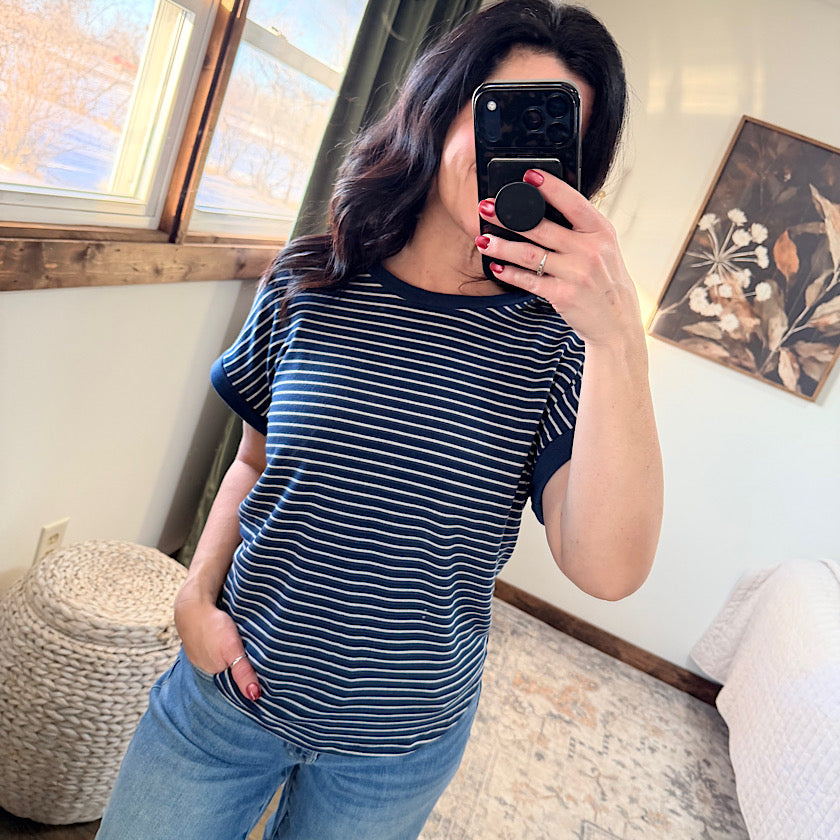 Navy Stripe Knit Top
