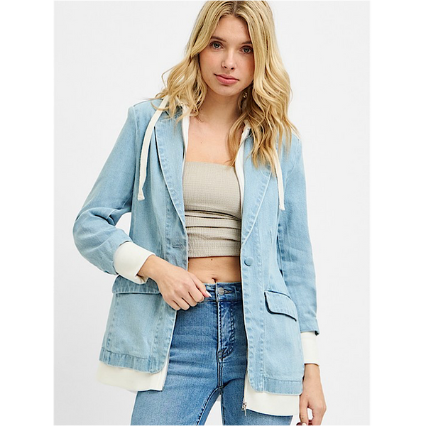 RISEN Light Denim Blazer with Hooded Jacket | The Shops SD