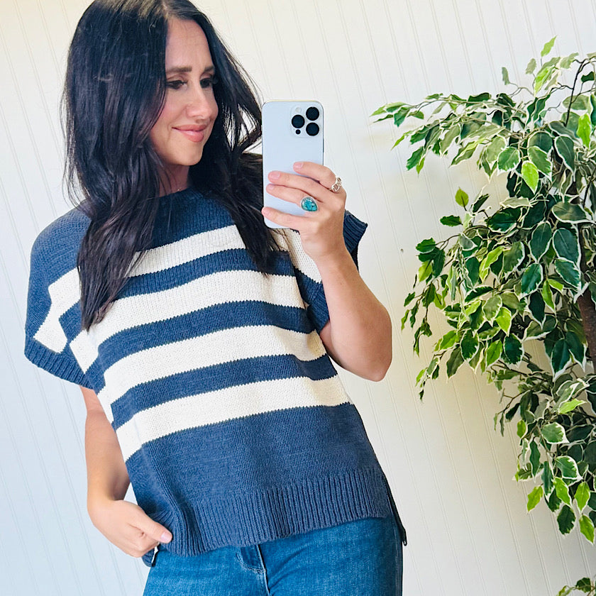 Navy/Cream Sweater Top