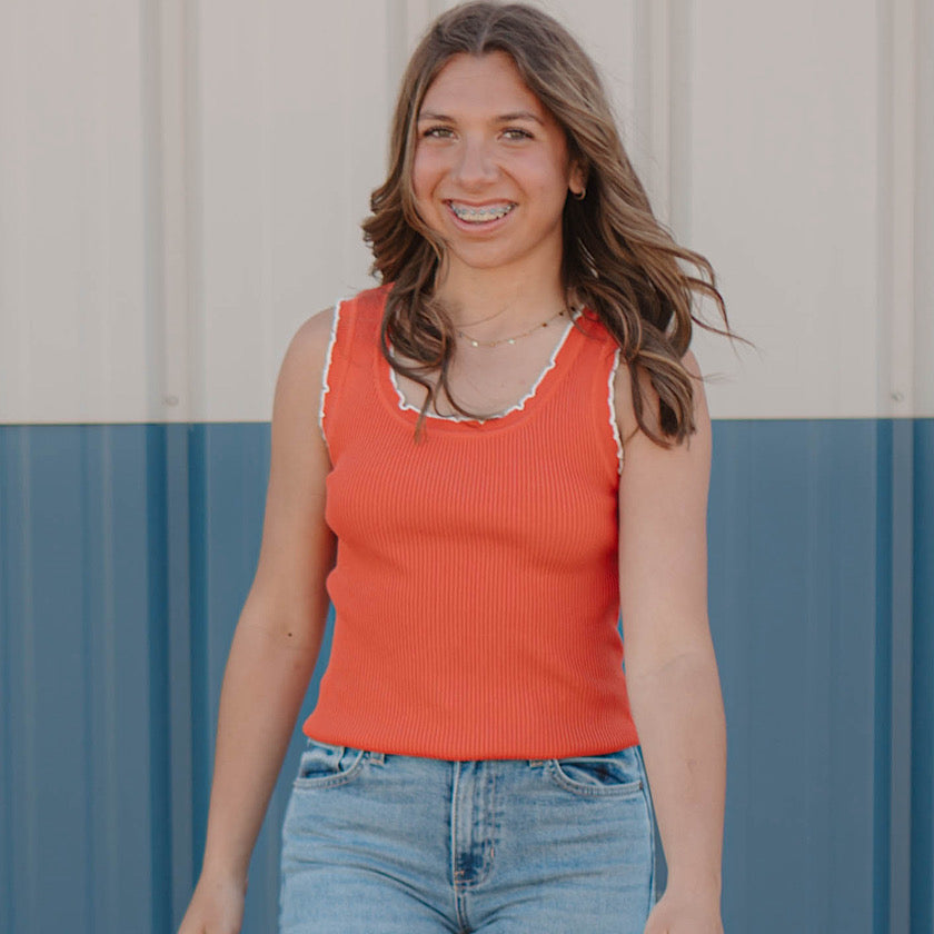 Tomato Red Ribbed Sweater Tank