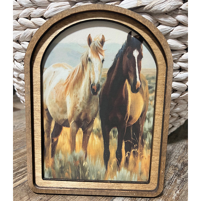Arch Top Two Horses Framed Art