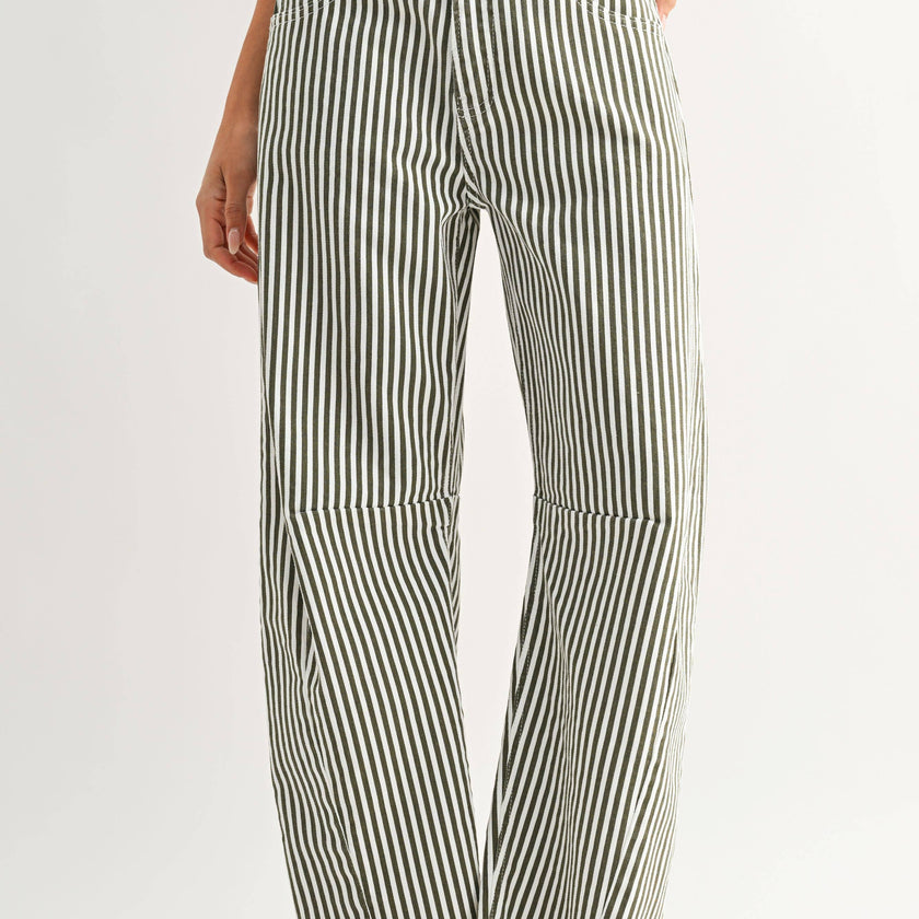 JUST BLACK DENIM Olive Stripe Barrel Jeans