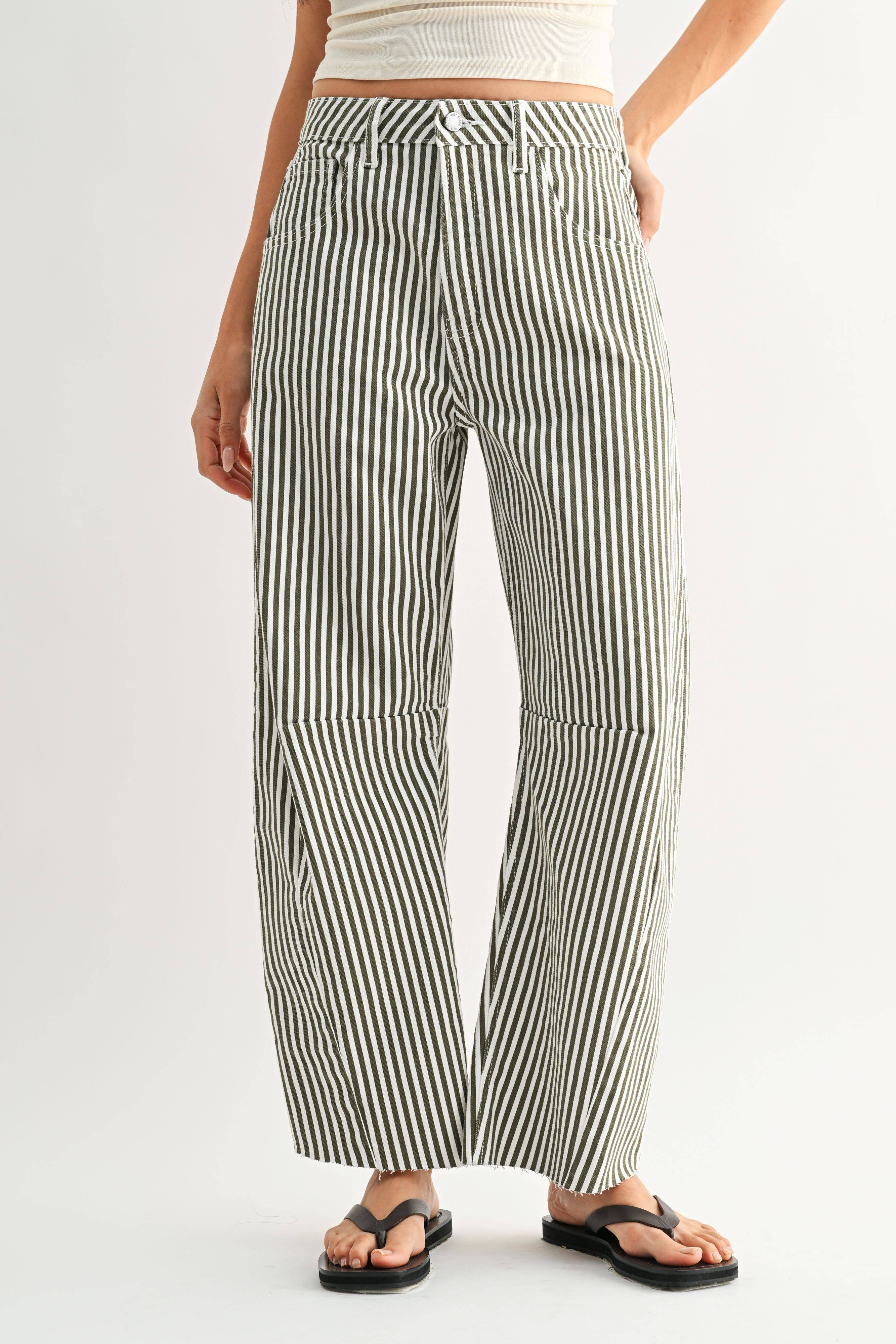 JUST BLACK DENIM Olive Stripe Barrel Jeans