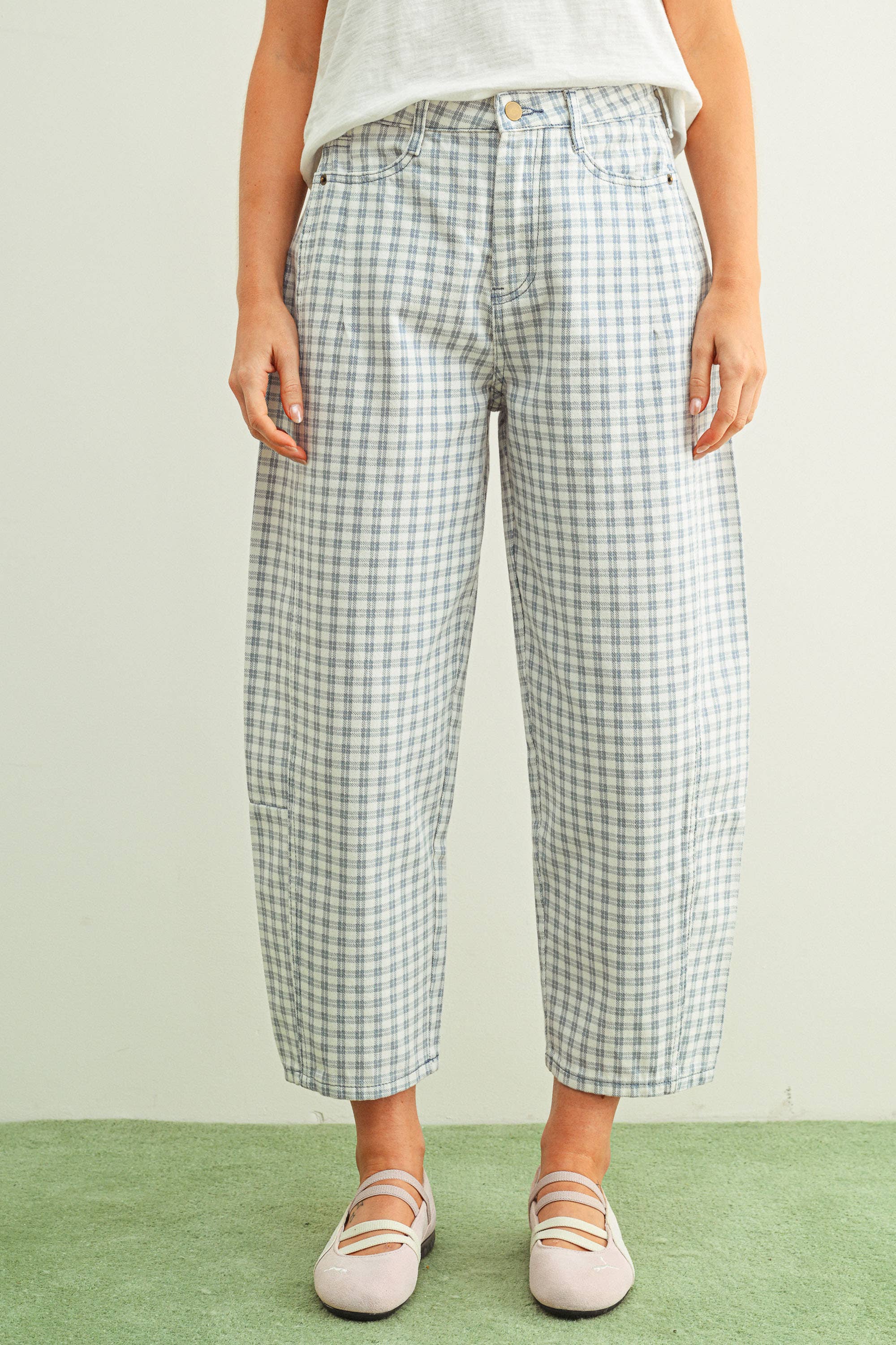 Mini Checker Barrel Pants