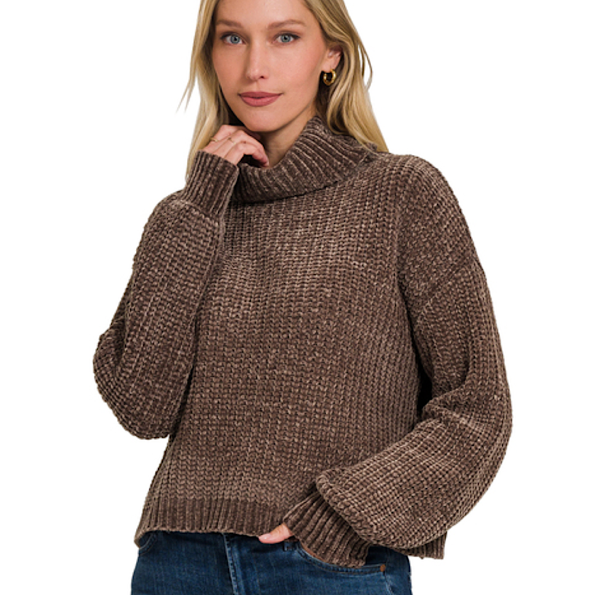 Mocha Chenille Turtleneck Sweater