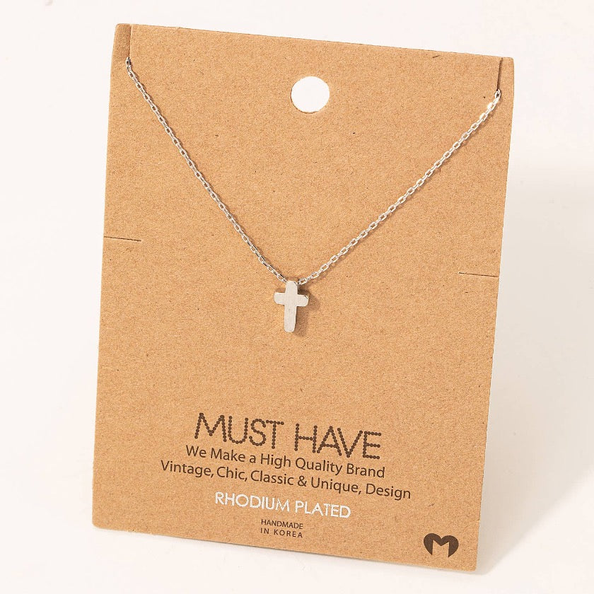 Dainty Mini Cross Pendant Necklace: Silver
