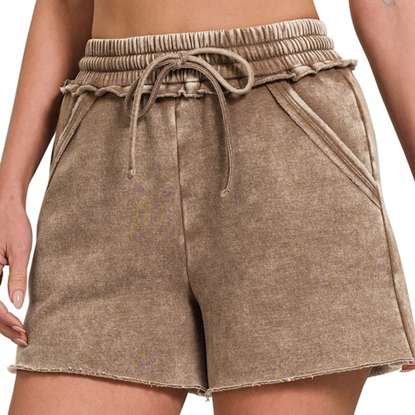 Drawstring Fleece Shorts-Mocha