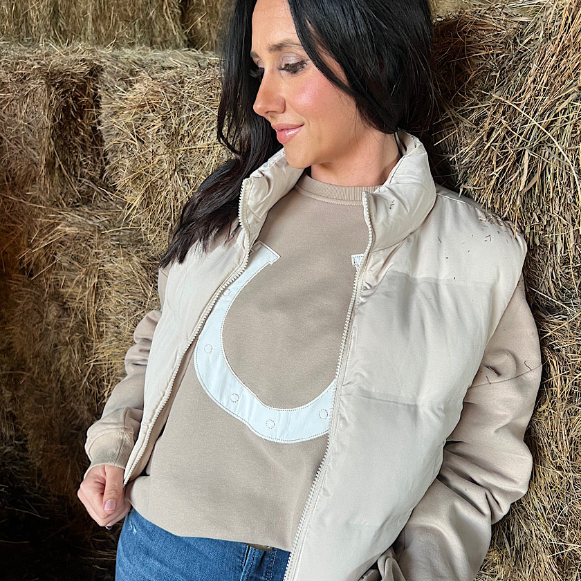 Taupe Horseshoe Crew Neck