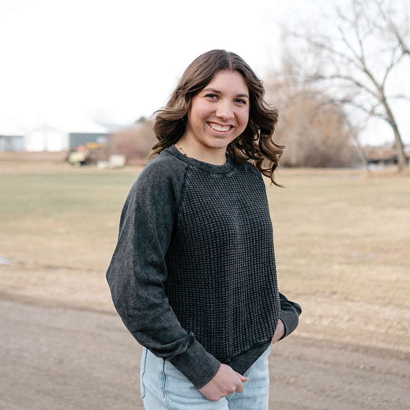 Cozy Waffle Knit Pullover in Black