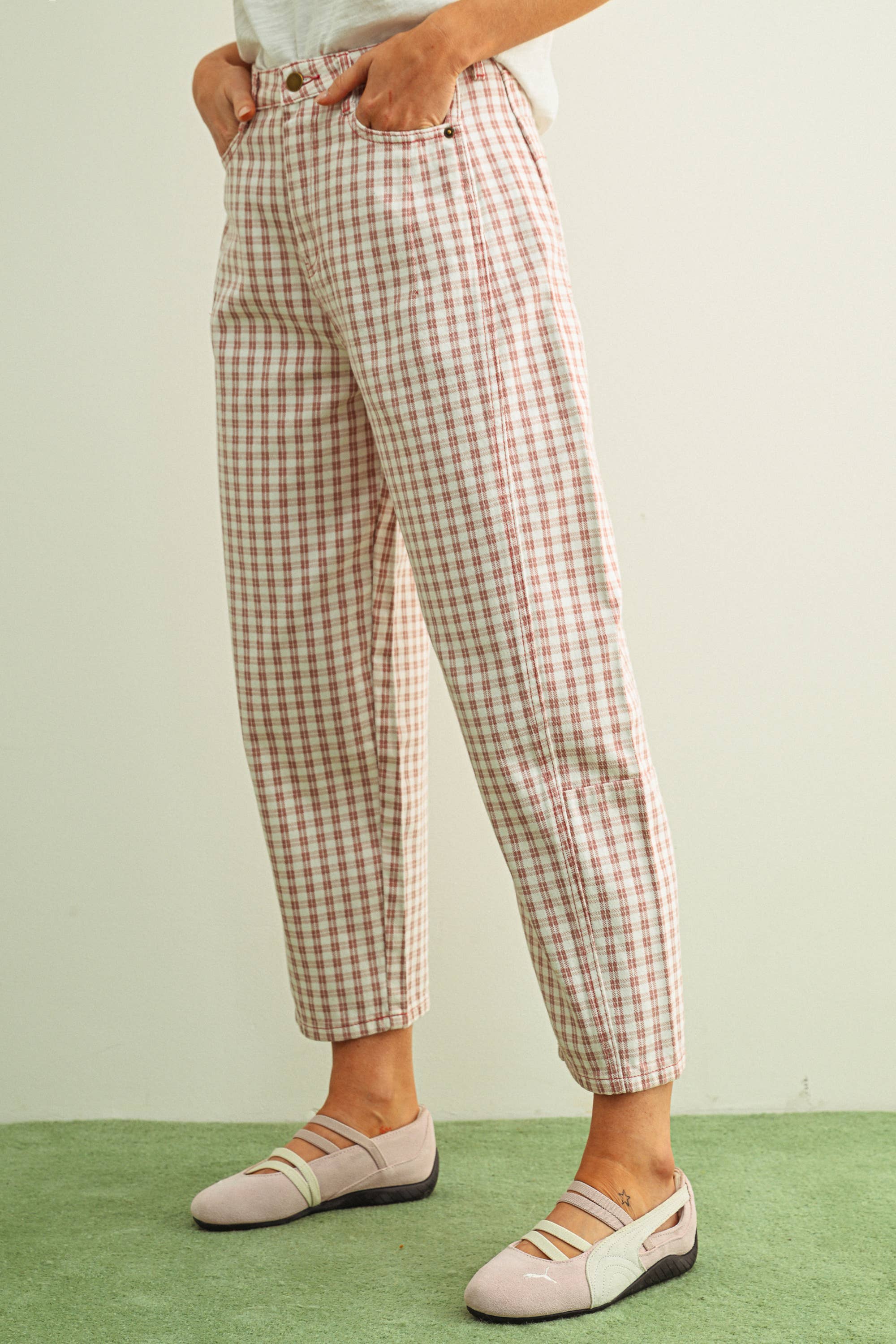 Mini Checker Barrel Pants