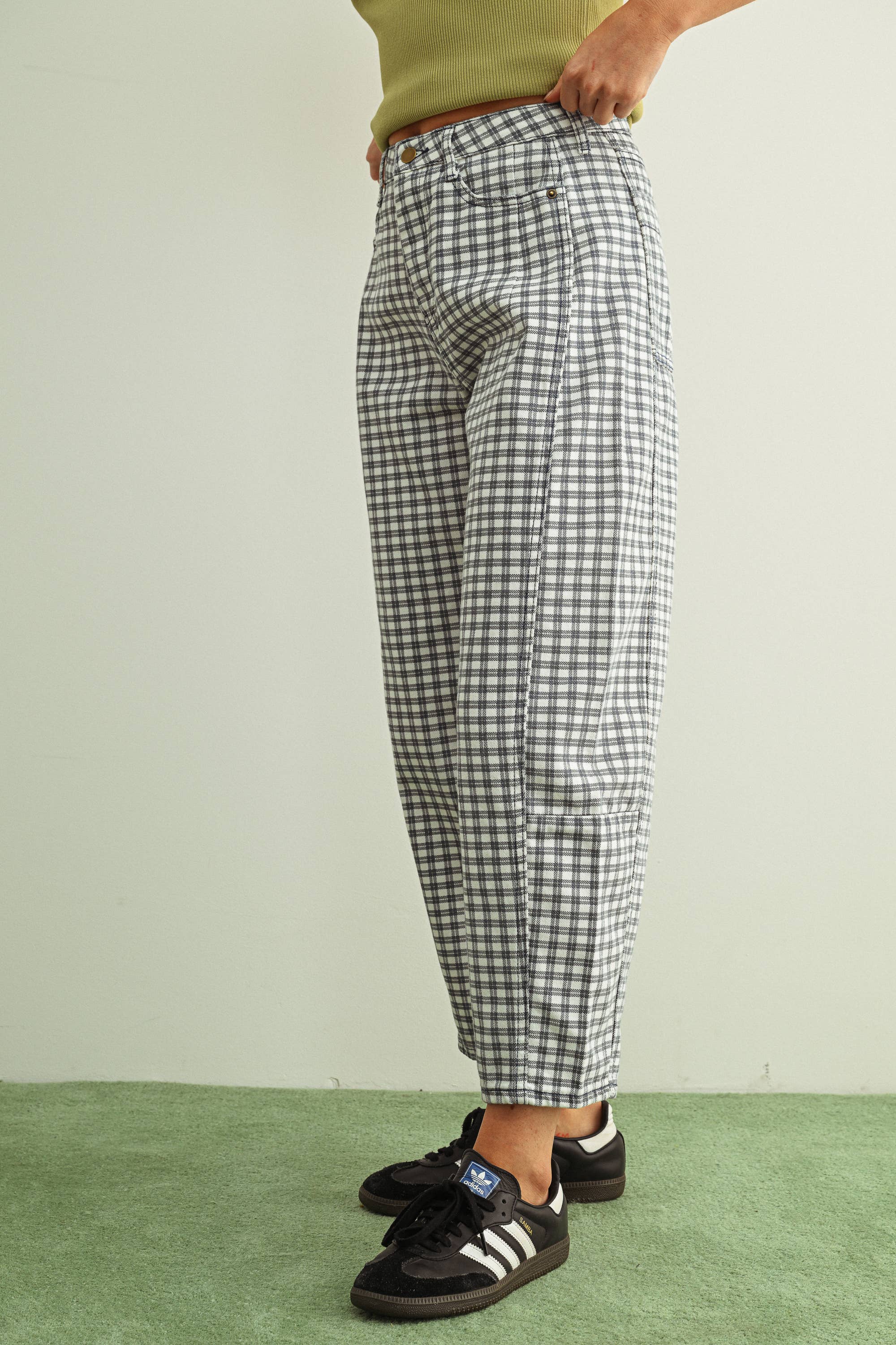 Mini Checker Barrel Pants