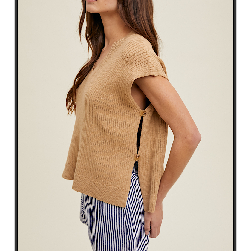 Mocha Side Button Sweater Vest