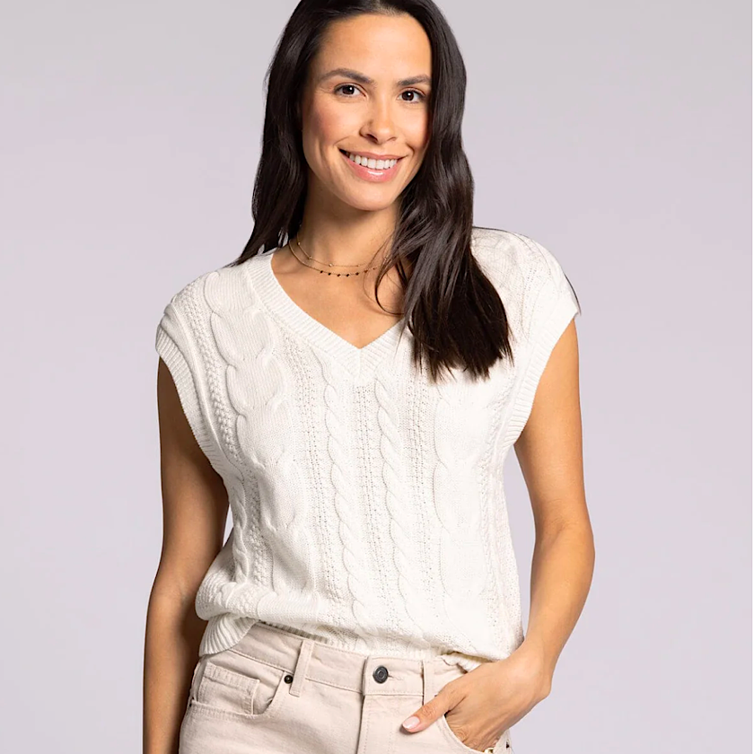 Harriet Sweater Vest in Coconut Milk by Thread & Supply