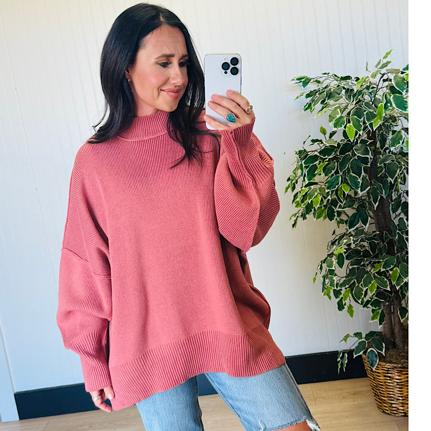 Winter Rose Side Slit Oversized Sweater