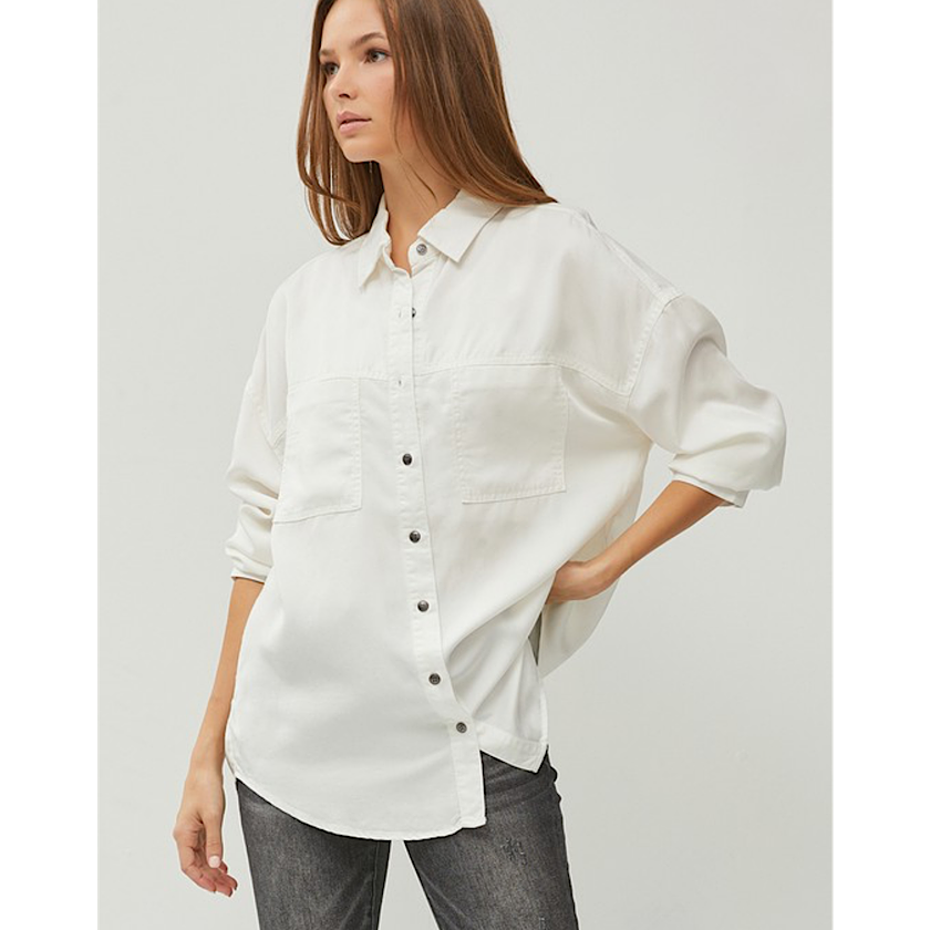 Cream Oversized Tencel Shirt by Risen