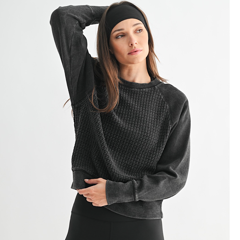 Cozy Waffle Knit Pullover in Black