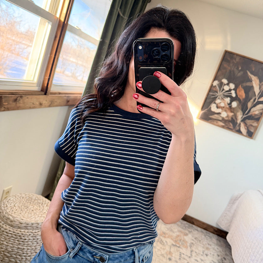 Navy Stripe Knit Top