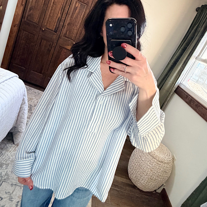 Navy Stripe Collared Blouse