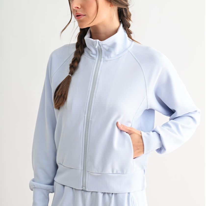 Luxe Sand Wash Rib Zip Jacket  in Halogen Blue