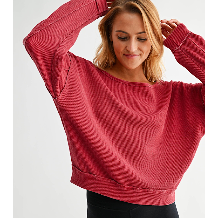 Waffle Knit Boatneck Top