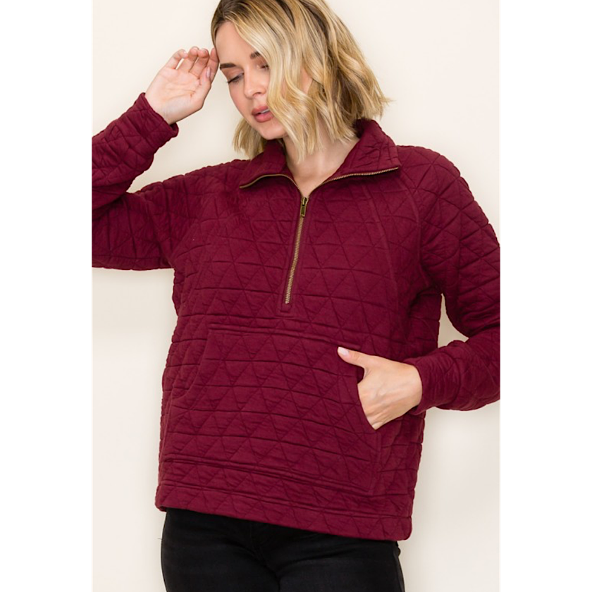 Burgundy Quilted Pullover