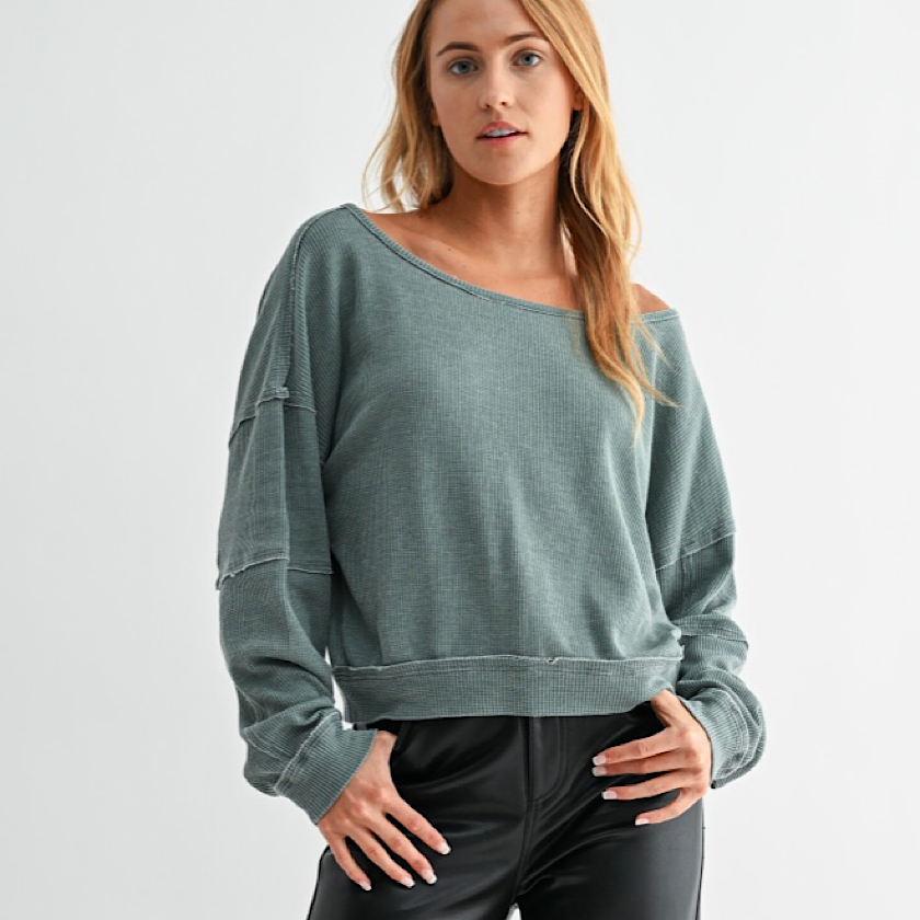 Waffle Knit Boatneck Top