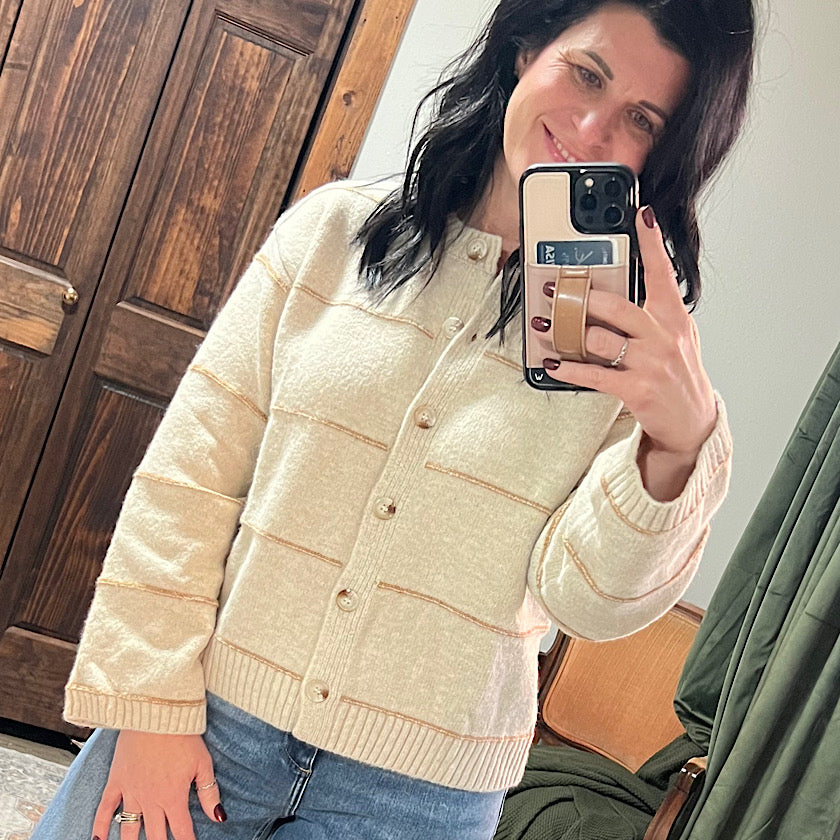 Button Front Striped Cardigan