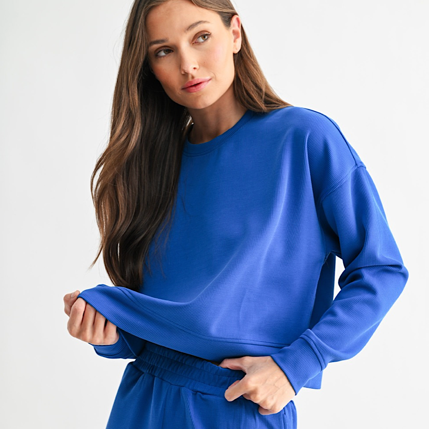 Luxe Sand Wash Rib Pullover in Deep Indigo