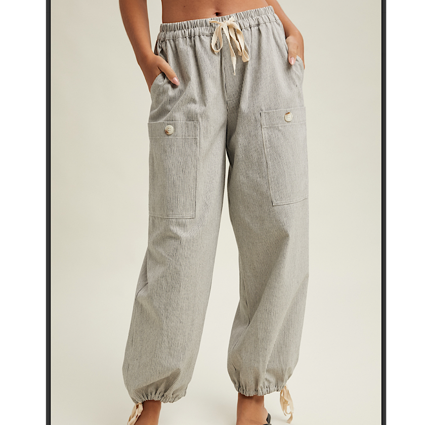 Black/Natural Striped Cargo Pants