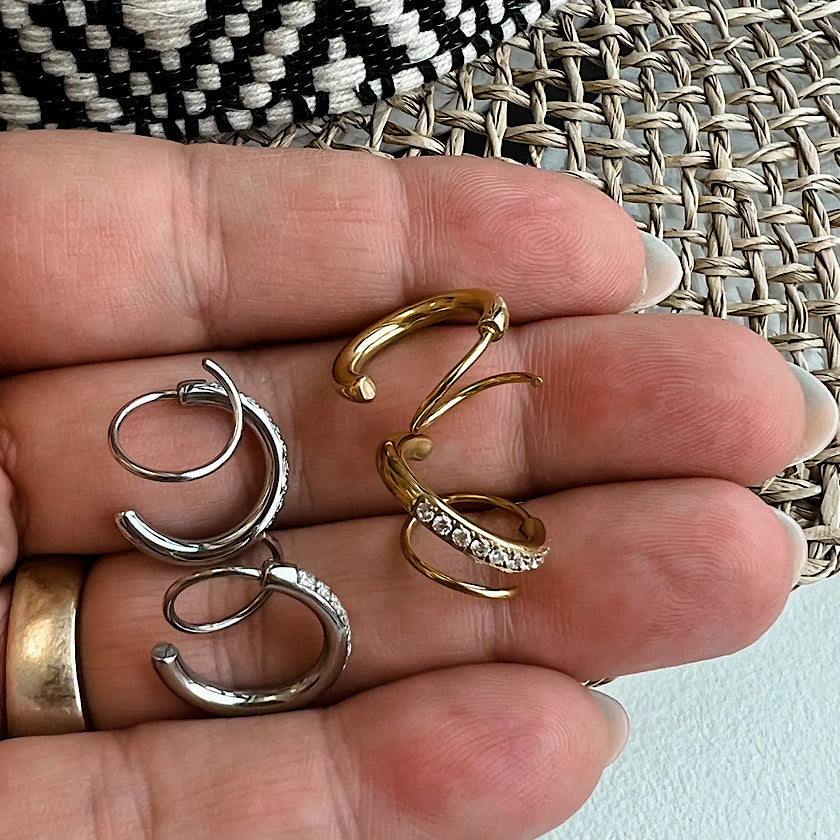 Silver Double Hoop Diamond Earrings