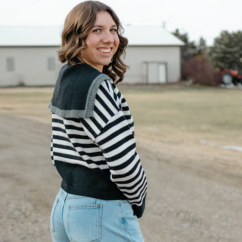 Black Striped Sailor Collar Sweater