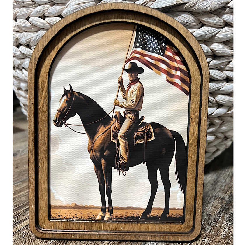 Arch Top Patriotic Cowboy Framed Art