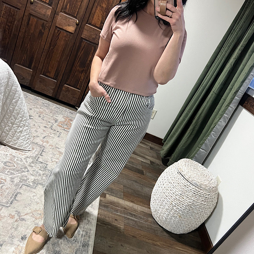 JUST BLACK DENIM Olive Stripe Barrel Jeans