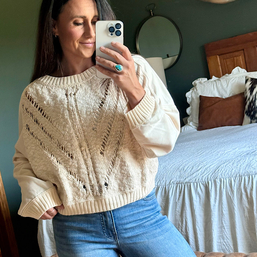 Cable Sweater Front Raglan Top