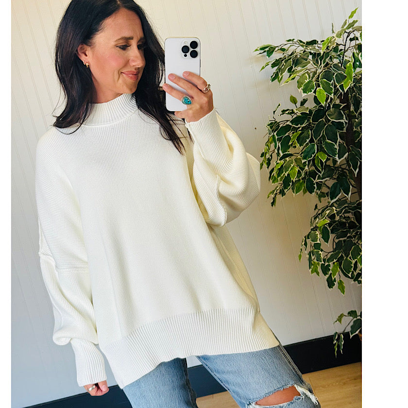 Ivory Side Slit Oversized Sweater
