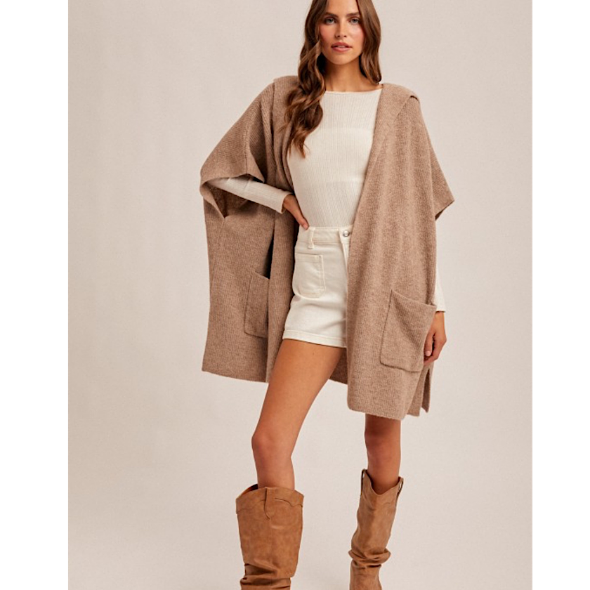 Mocha Hooded Sweater Poncho