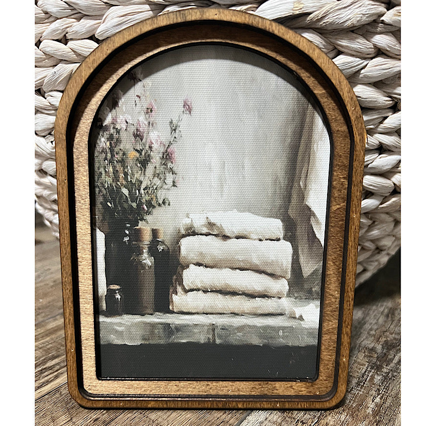 Arch Top Bathroom Shelf Framed Art