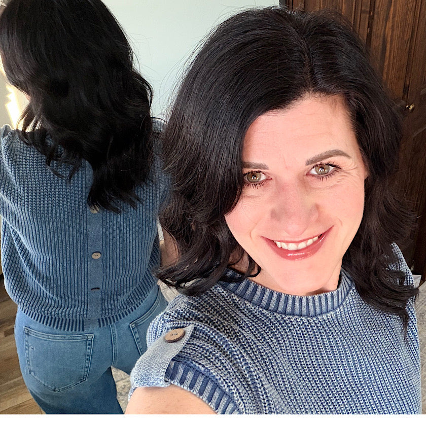 Indigo Acid Wash Back Button Top