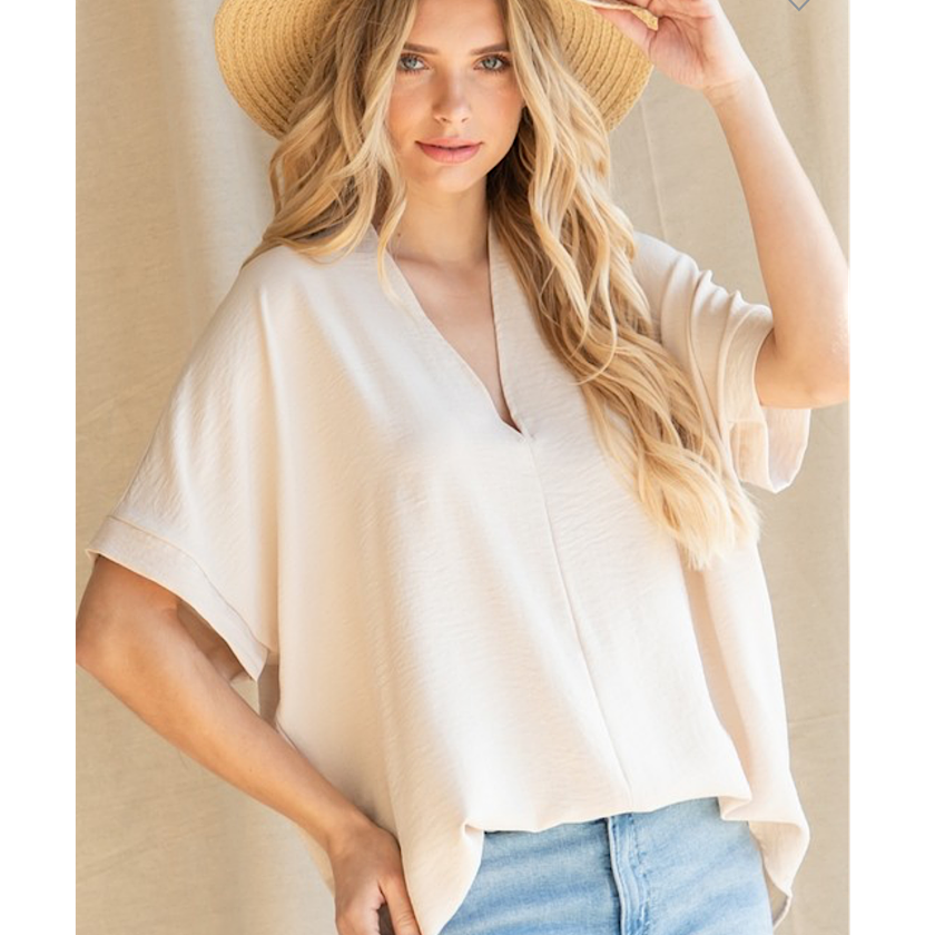 Oatmeal V Neck Top