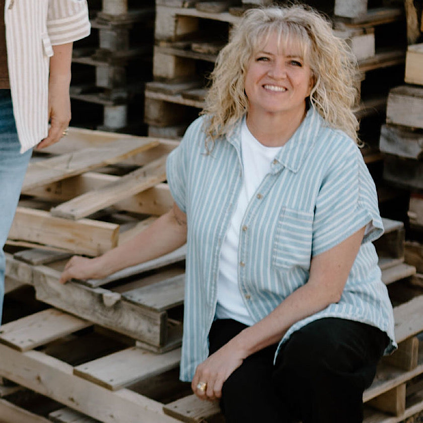 Stripe Chambray Button Down Top