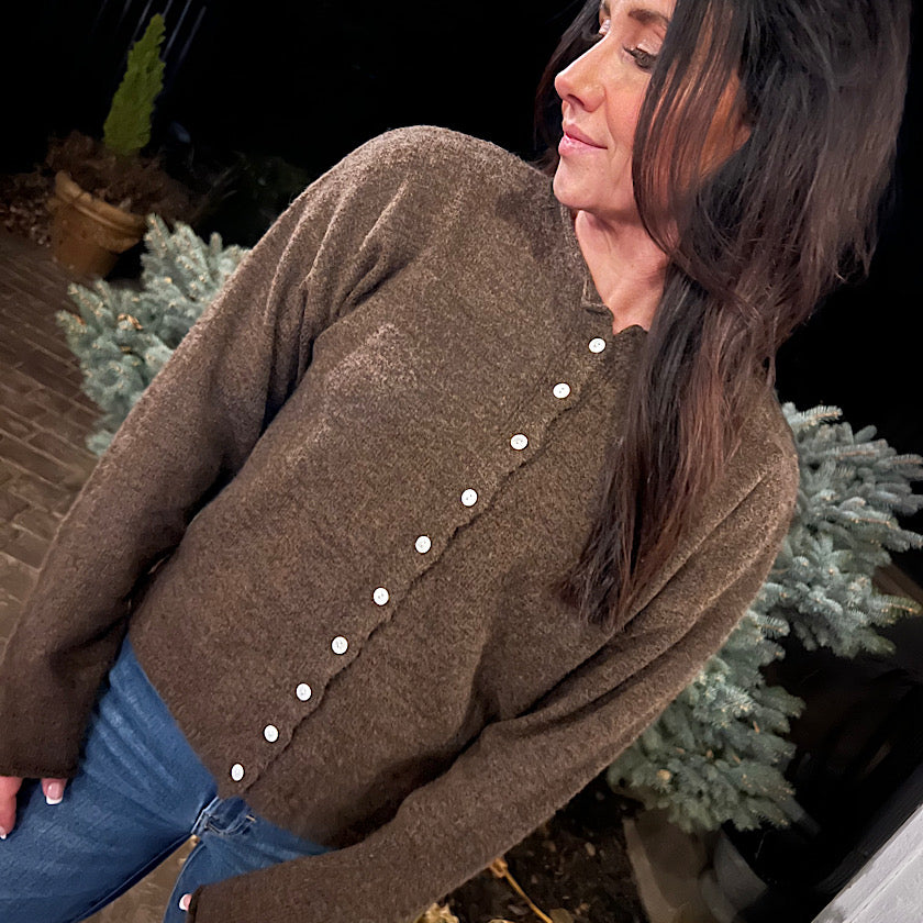 Button Down Cardigan Top in Walnut