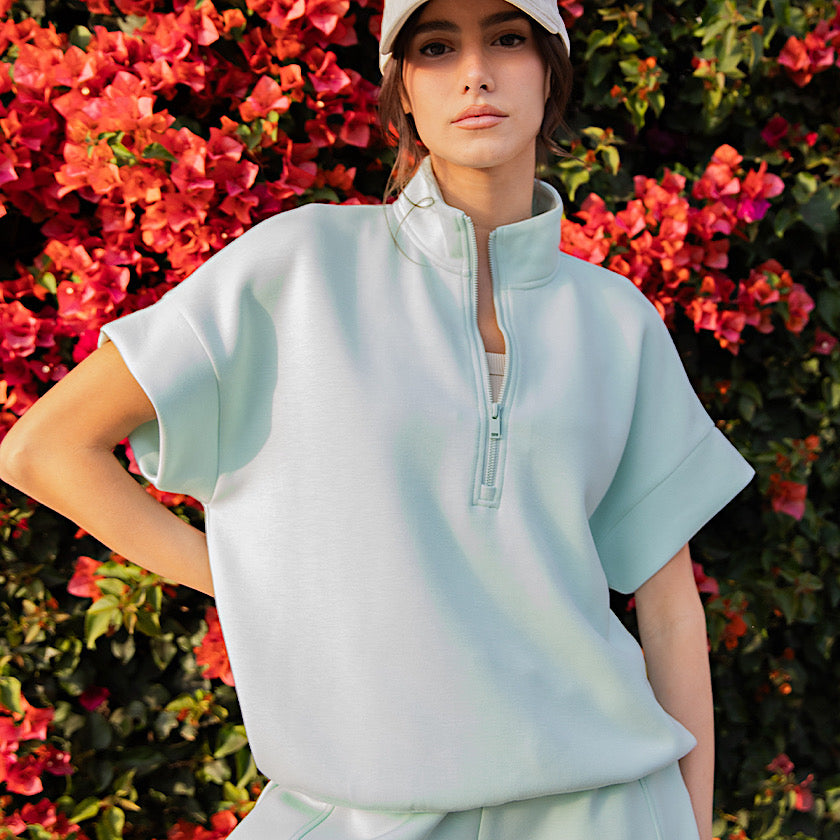 Soft Mint Scuba Short Sleeve Top