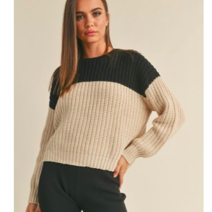Oatmeal/Black Color Block Sweater