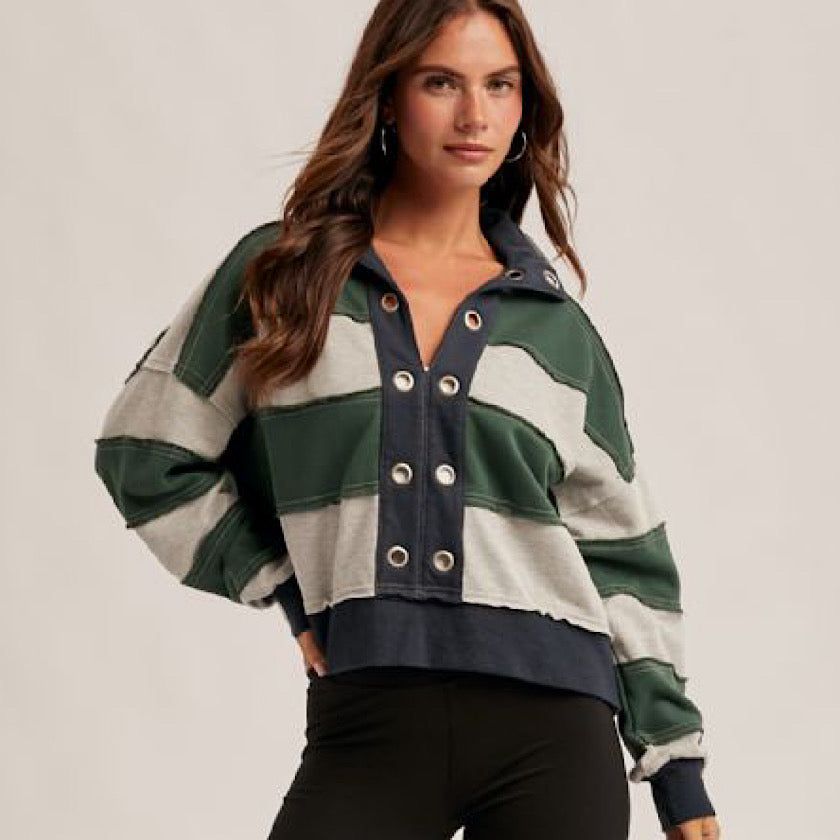 Forest Green/Navy Crop Pullover
