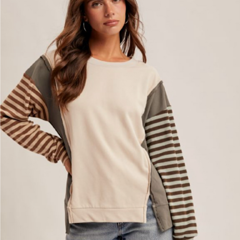 Ivory Stripe Sleeve Top