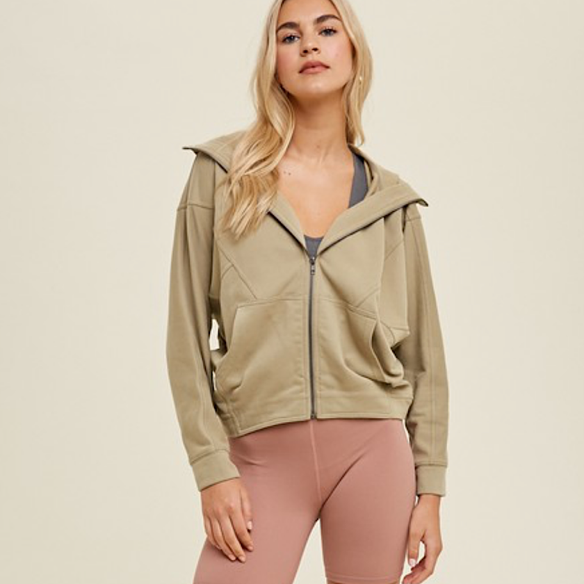 Lt Olive French Terry Hooded Jacket