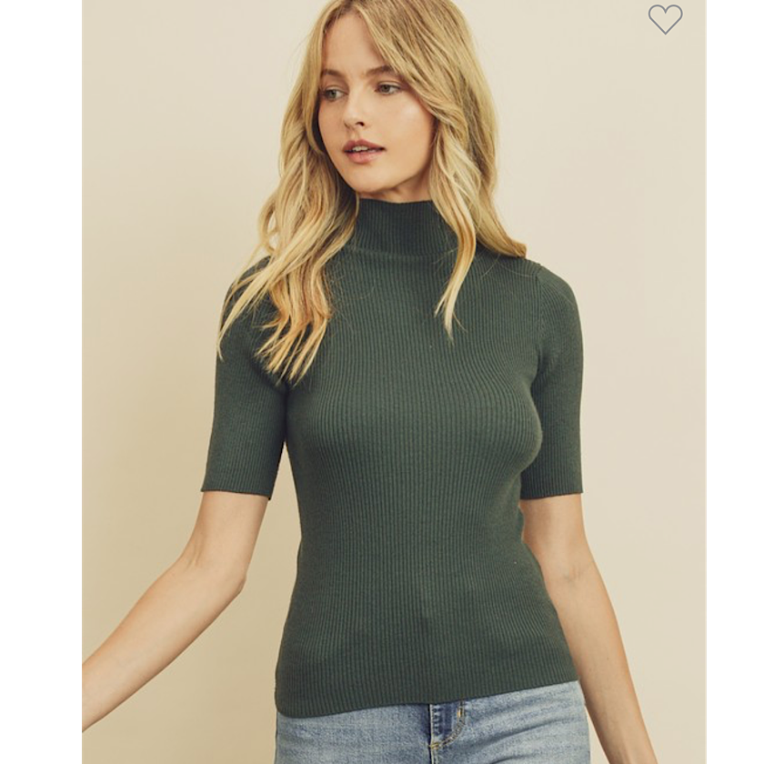 Pine Ribbed Mock Neck Top